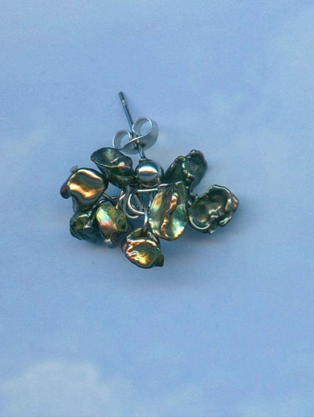 Black Keshi Pearl Cluster SINGLE  Stud